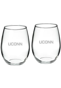UConn Huskies Hand Etched Crystal Set of 2 22oz Stemless Wine Glass