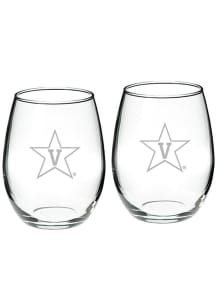 Vanderbilt Commodores Hand Etched Crystal Set of 2 22oz Stemless Wine Glass
