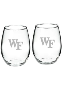 Wake Forest Demon Deacons Hand Etched Crystal Set of 2 22oz Stemless Wine Glass