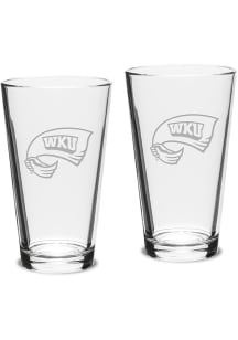 Western Kentucky Hilltoppers Hand Etched Crystal Set of 2 16oz Pub Pint Glass