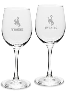 Wyoming Cowboys Hand Etched Crystal Set of 2 12oz Wine Glass