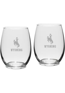 Wyoming Cowboys Hand Etched Crystal Set of 2 15oz Stemless Wine Glass