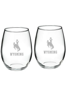 Wyoming Cowboys Hand Etched Crystal Set of 2 22oz Stemless Wine Glass