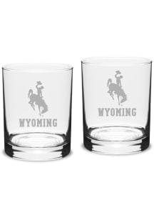 Wyoming Cowboys Hand Etched Crystal Set of 2 14oz Double Old Fashioned Rock Glass