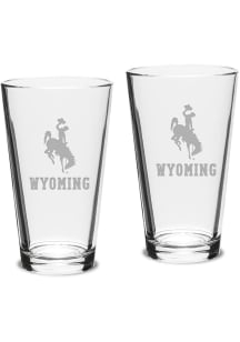 Wyoming Cowboys Hand Etched Crystal Set of 2 16oz Pub Pint Glass