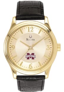 Jardine Associates Mississippi State Bulldogs Bulova Gold and Leather Mens Watch