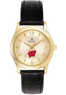 Jardine Associates Wisconsin Badgers Bulova Gold and Leather Womens Watch