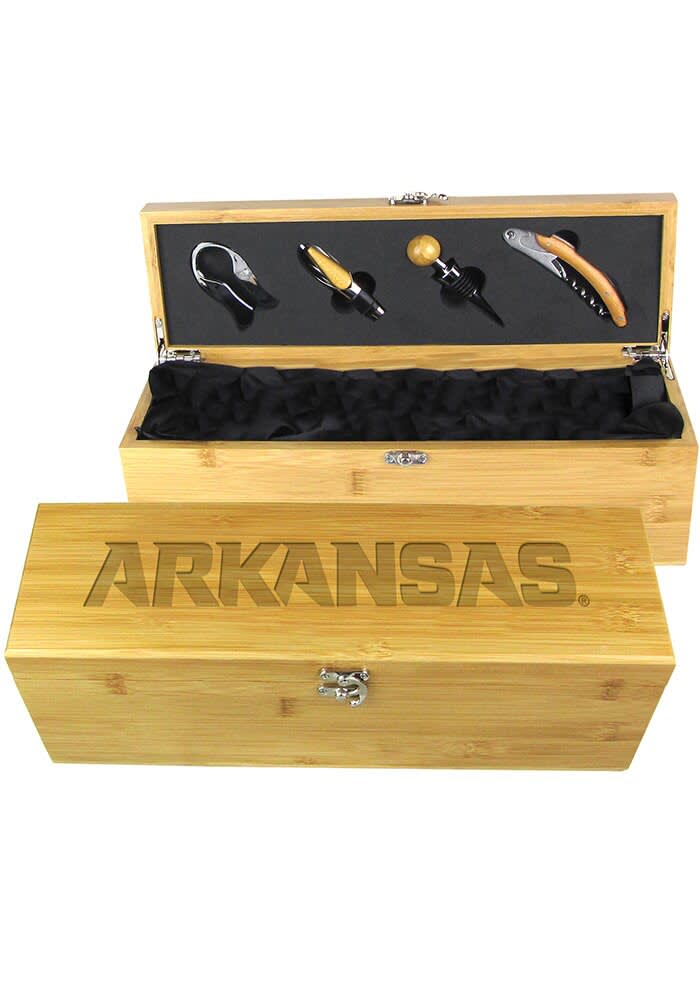 Arkansas Razorbacks NATURAL Bamboo Gift Box Wine Accessory - 52733962