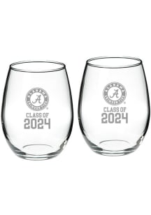 Alabama Crimson Tide Class of 2024 Hand Etched Crystal 2 Piece Stemless Wine Glass