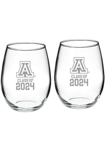 Arizona Wildcats Class of 2024 Hand Etched Crystal 2 Piece Stemless Wine Glass