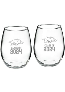 Arkansas Razorbacks Class of 2024 Hand Etched Crystal 2 Piece Stemless Wine Glass