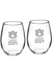 Auburn Tigers Class of 2024 Hand Etched Crystal 2 Piece Stemless Wine Glass