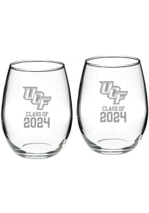 UCF Knights Class of 2024 Hand Etched Crystal 2 Piece Stemless Wine Glass