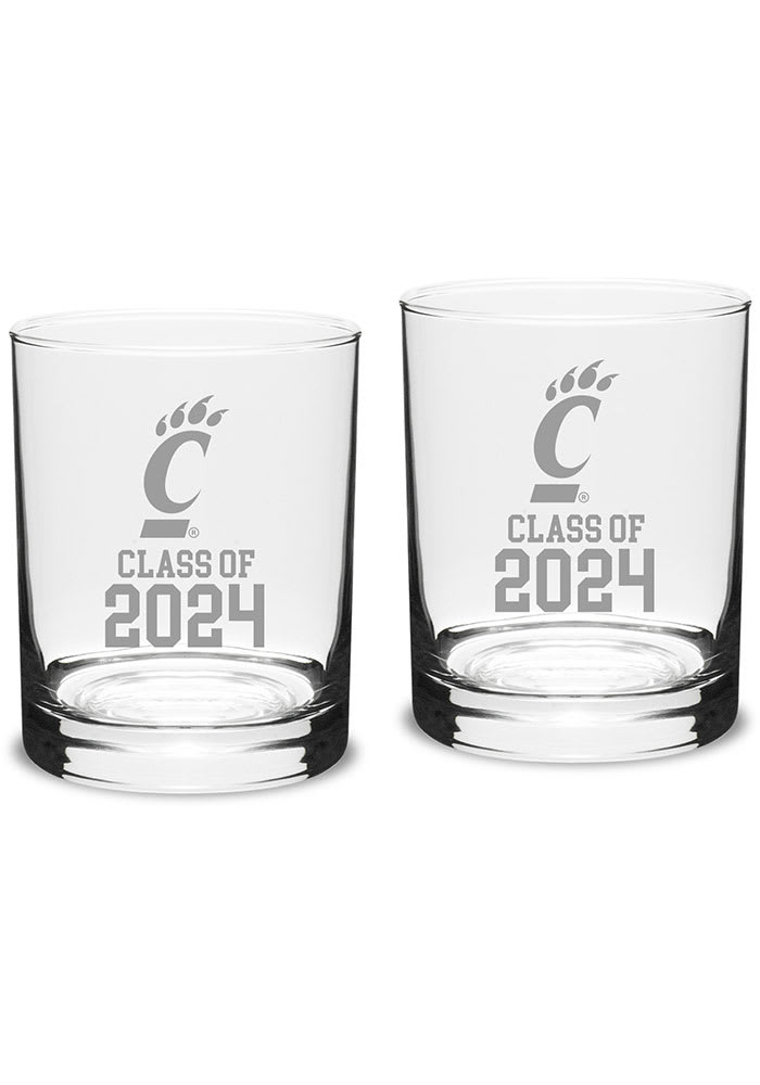Cincinnati Bearcats Class of 2024 Hand Etched Crystal 2 Piece Rock Glass