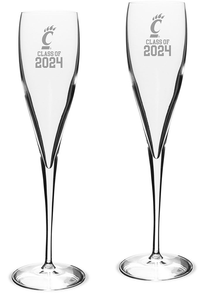 Cincinnati Bearcats Class of 2024 Hand Etched 2Pc Set Toasting Wine Glass