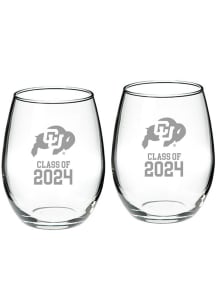 Colorado Buffaloes Class of 2024 Hand Etched Crystal 2 Piece Stemless Wine Glass