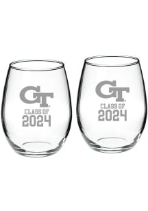 GA Tech Yellow Jackets Class of 2024 Hand Etched Crystal 2 Piece Stemless Wine Glass