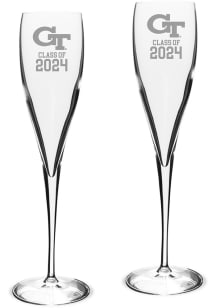 GA Tech Yellow Jackets Class of 2024 Hand Etched 2Pc Set Toasting Wine Glass