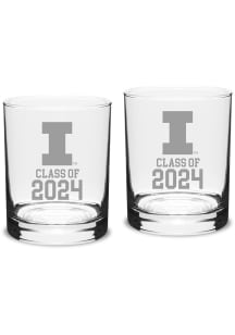 Illinois Fighting Illini Class of 2024 Hand Etched Crystal 2 Piece Rock Glass