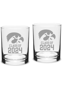 Iowa Hawkeyes Class of 2024 Hand Etched Crystal 2 Piece Rock Glass