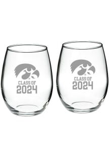 Iowa Hawkeyes Class of 2024 Hand Etched Crystal 2 Piece Stemless Wine Glass