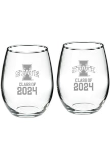 Iowa State Cyclones Class of 2024 Hand Etched Crystal 2 Piece Stemless Wine Glass