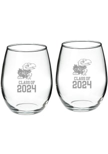 Kansas Jayhawks Class of 2024 Hand Etched Crystal 2 Piece Stemless Wine Glass
