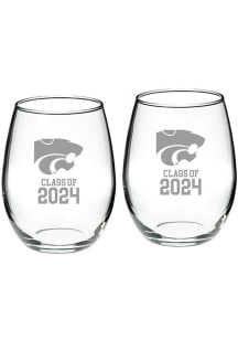 K-State Wildcats Class of 2024 Hand Etched Crystal 2 Piece Stemless Wine Glass