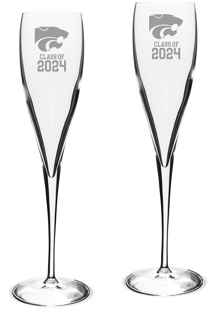 K-State Wildcats Class of 2024 Hand Etched 2Pc Set Toasting Wine Glass