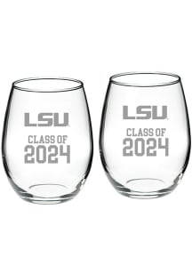 LSU Tigers Class of 2024 Hand Etched Crystal 2 Piece Stemless Wine Glass
