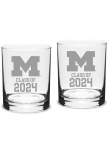 Michigan Wolverines Class of 2024 Hand Etched Crystal 2 Piece Rock Glass