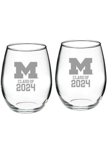 Michigan Wolverines Class of 2024 Hand Etched Crystal 2 Piece Stemless Wine Glass
