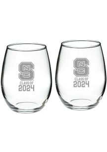 NC State Wolfpack Class of 2024 Hand Etched Crystal 2 Piece Stemless Wine Glass