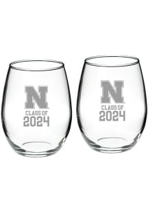 Nebraska Cornhuskers Class of 2024 Hand Etched Crystal 2 Piece Stemless Wine Glass