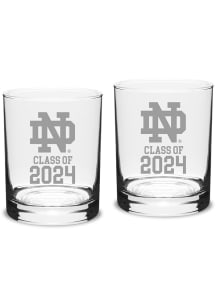 Notre Dame Fighting Irish Class of 2024 Hand Etched Crystal 2 Piece Rock Glass