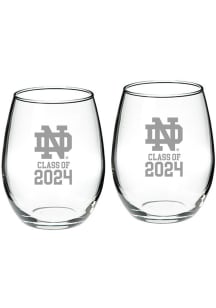 Notre Dame Fighting Irish Class of 2024 Hand Etched Crystal 2 Piece Stemless Wine Glass