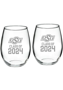 Oklahoma State Cowboys Class of 2024 Hand Etched Crystal 2 Piece Stemless Wine Glass