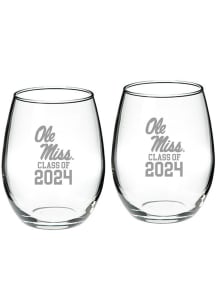 Ole Miss Rebels Class of 2024 Hand Etched Crystal 2 Piece Stemless Wine Glass