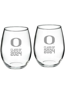 Oregon Ducks Class of 2024 Hand Etched Crystal 2 Piece Stemless Wine Glass