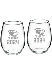 Oregon State Beavers Class of 2024 Hand Etched Crystal 2 Piece Stemless Wine Glass