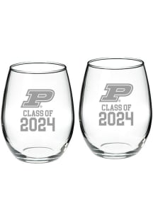 Purdue Boilermakers Class of 2024 Hand Etched Crystal 2 Piece Stemless Wine Glass