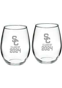 USC Trojans Class of 2024 Hand Etched Crystal 2 Piece Stemless Wine Glass