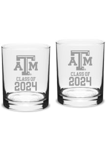 Texas A&amp;M Aggies Class of 2024 Hand Etched Crystal 2 Piece Rock Glass