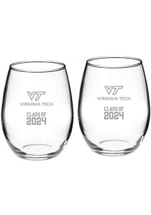 Virginia Tech Hokies Class of 2024 Hand Etched Crystal 2 Piece Stemless Wine Glass