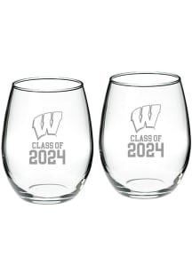Wisconsin Badgers Class of 2024 Hand Etched Crystal 2 Piece Stemless Wine Glass