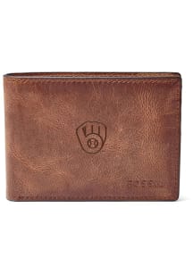Milwaukee Brewers Fossil Leather Front Pocket Mens Bifold Wallet