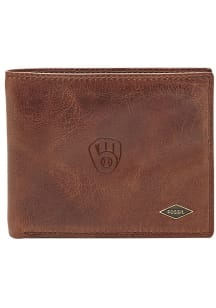 Milwaukee Brewers Fossil Leather RFID Mens Bifold Wallet
