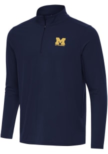 Mens Michigan Wolverines Blue Antigua Letterwinners M Club Intent Qtr Zip Pullover