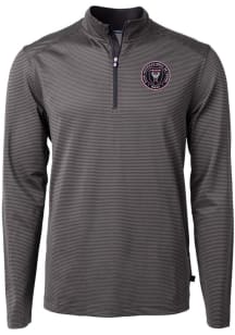 Cutter and Buck Inter Miami CF Mens Black Virtue Eco Pique Stripe Big and Tall Qtr Zip