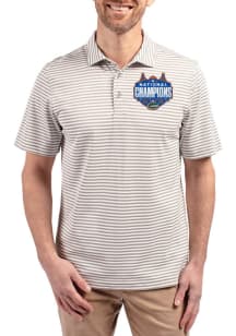 Cutter and Buck Florida Gators Mens Ash 2025 National Champions Virtue Eco Pique Stripe Short Slee..